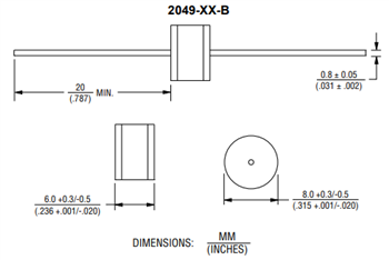 Mechanical Drawing - Bourns 2045 & 2049 Series Medium Duty 2-Electrode GDTs